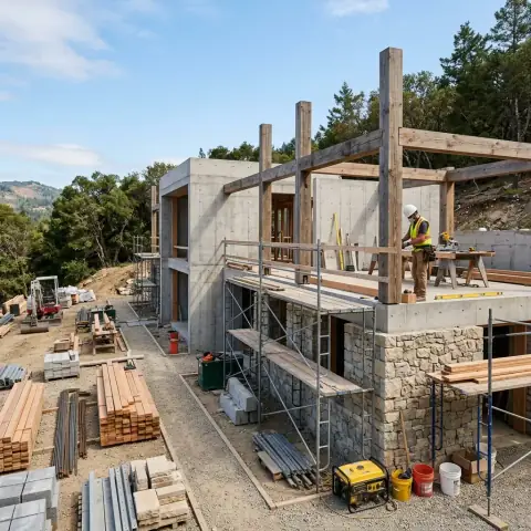 Chantier de bâtiment propre et structuré de HMB BÂTIMENT